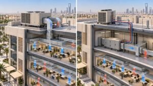 مقارنة بين Rooftop Package ونظام DX مع AHU في مشروع تكييف مركزي