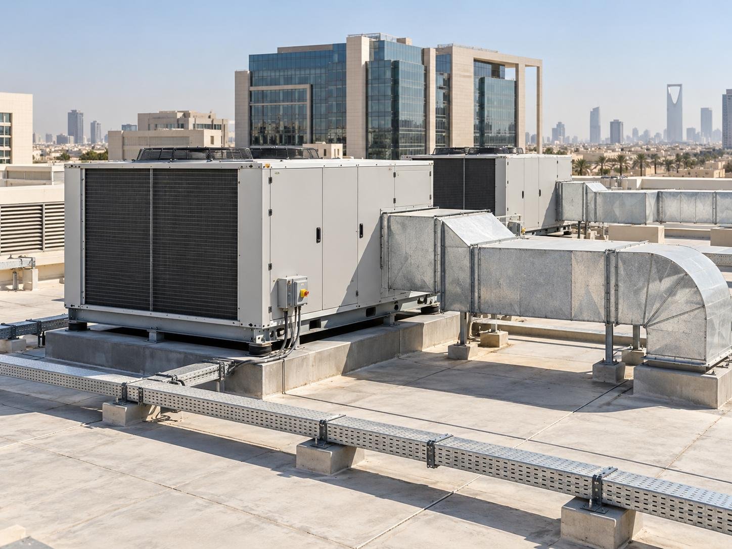 وحدات تكييف مركزي Rooftop Package على سطح مبنى تجاري