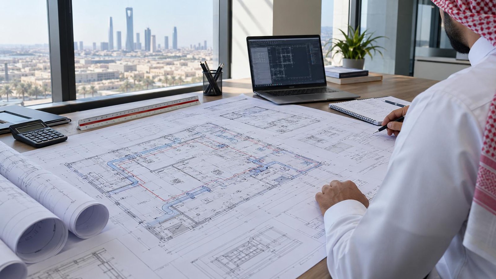 مراجعة مخططات وبيانات مشروع التكييف المركزي قبل التسعير